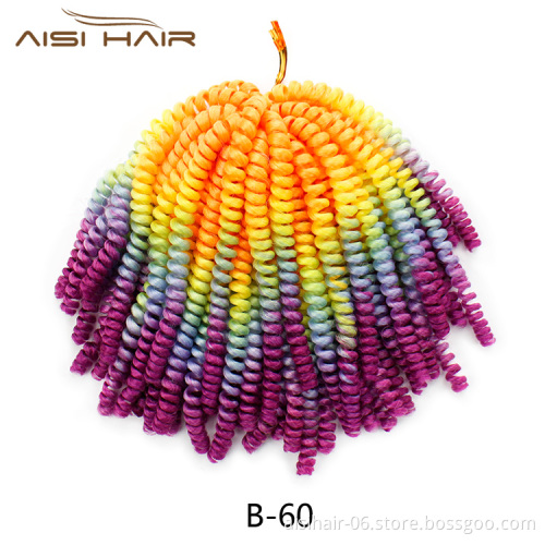 Aisi Hair Fluffy Spring Twist Hair Extensions Ombre 8 Inch Crochet Braids Synthetic Braiding Hair for Black Women